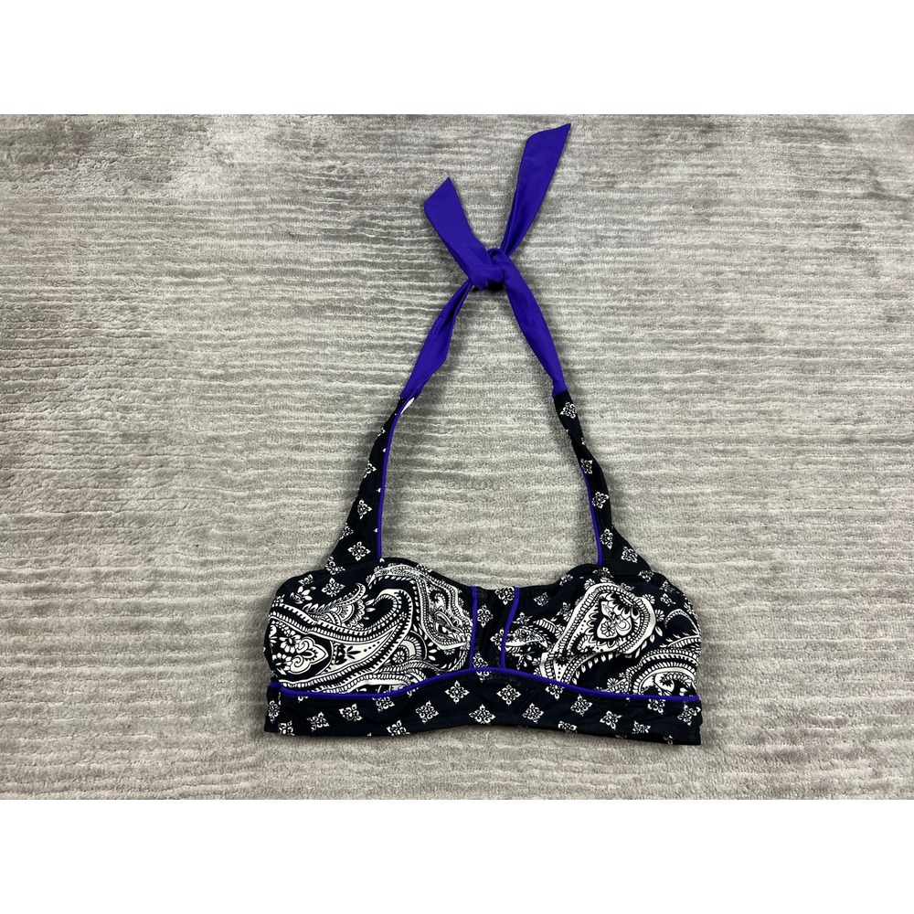 Athleta Bikini Top Womens 34 B/C Black Paisley Halter Underwire Swim #424597